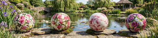 4er Set Romantische Dekokugel Rose mittel ca. 8 cm - Teichdekoration